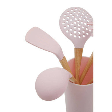 Orsina Zing 7-Piece Kitchen Utensil Set with Wood Handles – Pastel Pink
