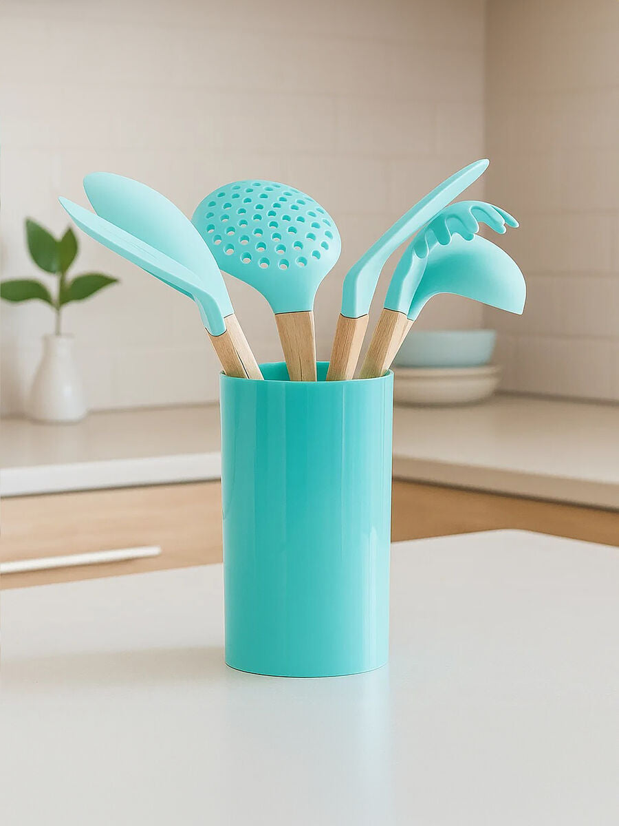 Orsina Zing 7-Piece Kitchen Utensil Set with Holder – Pastel Green