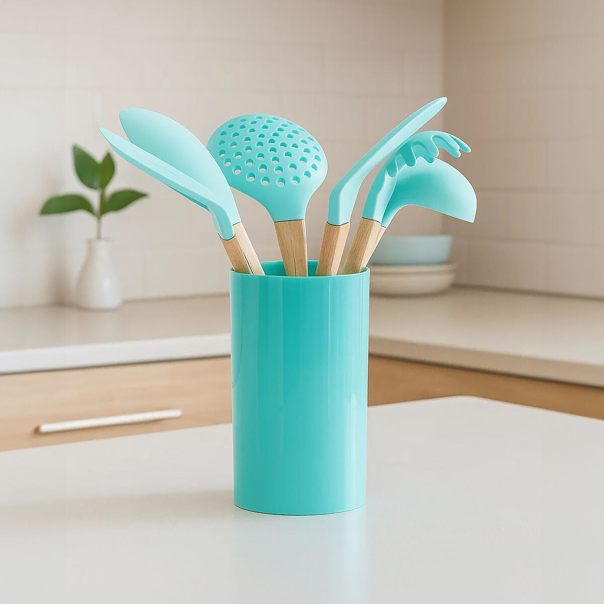 Orsina Zing 7-Piece Kitchen Utensil Set with Holder – Pastel Green