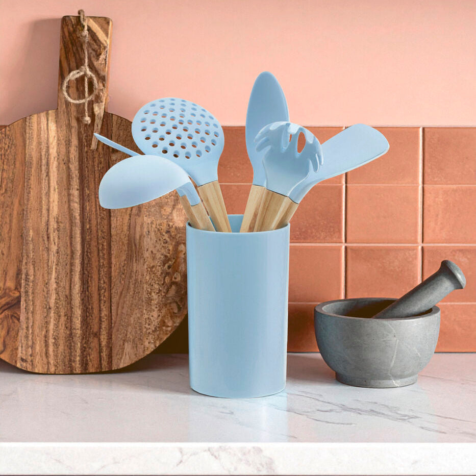Orsina Zing 7-Piece Kitchen Utensil Set with Holder – Pastel Blue