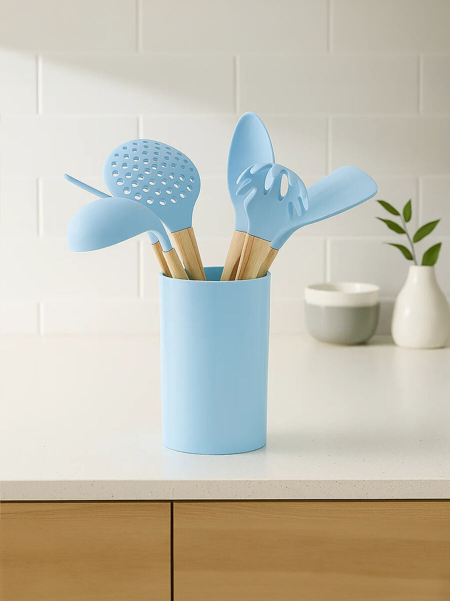 Orsina Zing 7-Piece Kitchen Utensil Set with Holder – Pastel Blue