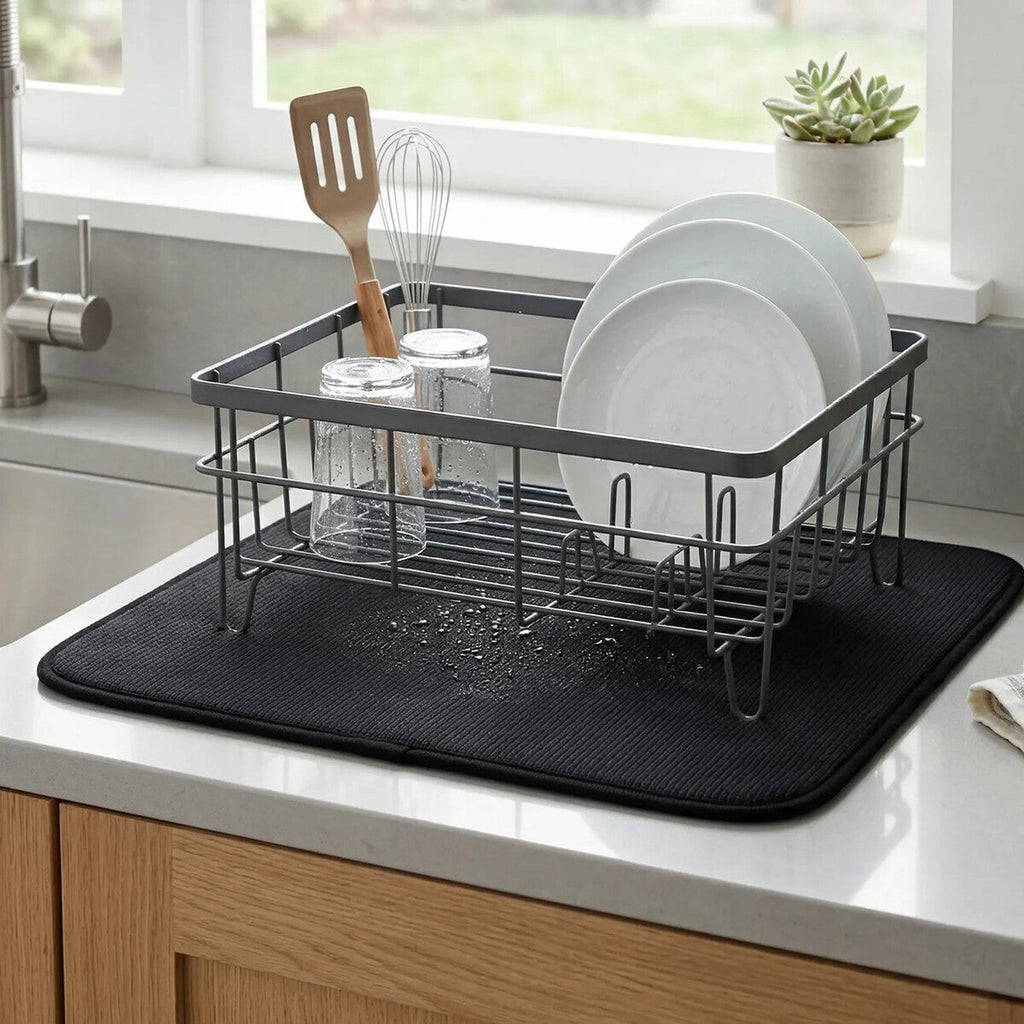 Orsina Dish Drying Mat – Absorbent Black Synthetic Fibre Kitchen Mat