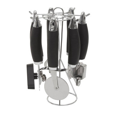 Orsina 5-Piece Kitchen Gadget Set with Rotating Stand – Black & Silver