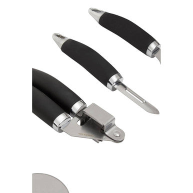 Orsina 5-Piece Kitchen Gadget Set with Rotating Stand – Black & Silver