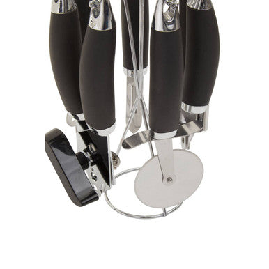 Orsina 5-Piece Kitchen Gadget Set with Rotating Stand – Black & Silver