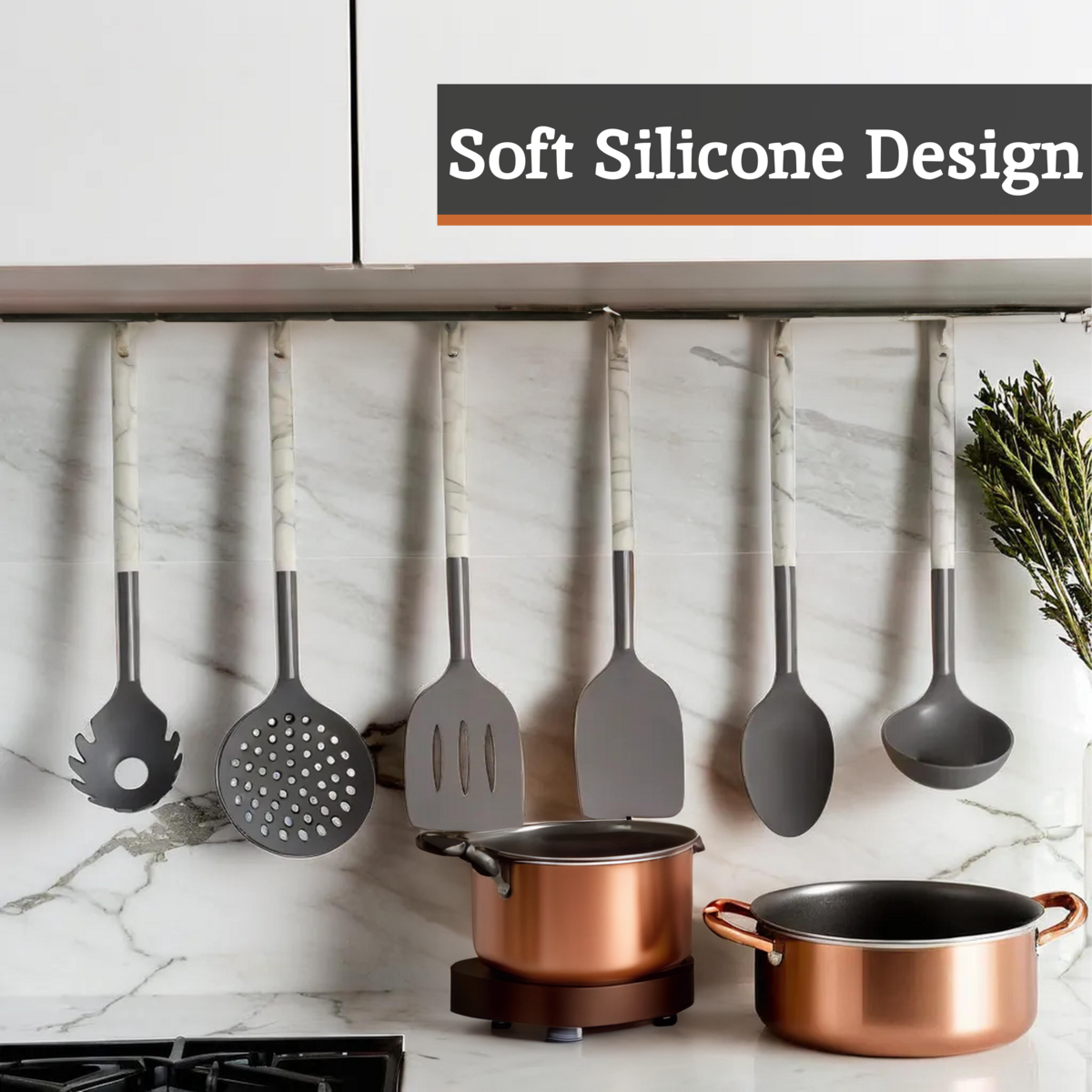 Orsina Tyri 6-Piece Kitchen Utensil Set with Marble-Effect Handles