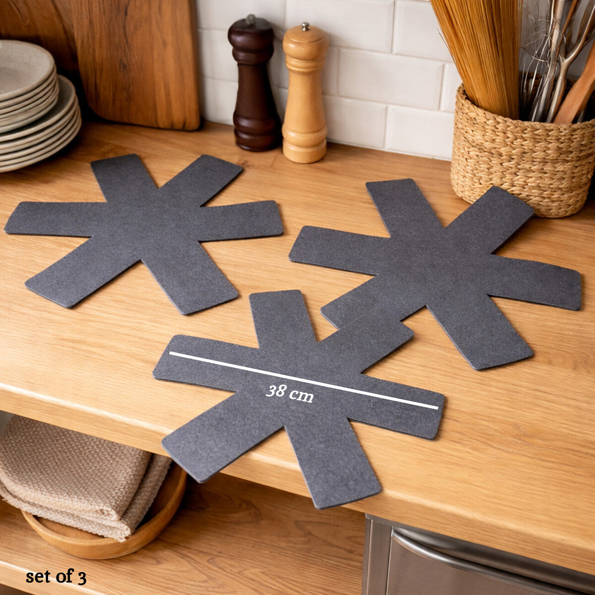 Orsina Pan Protectors – Set of 3 Grey Felt Stacking Pads for Cookware