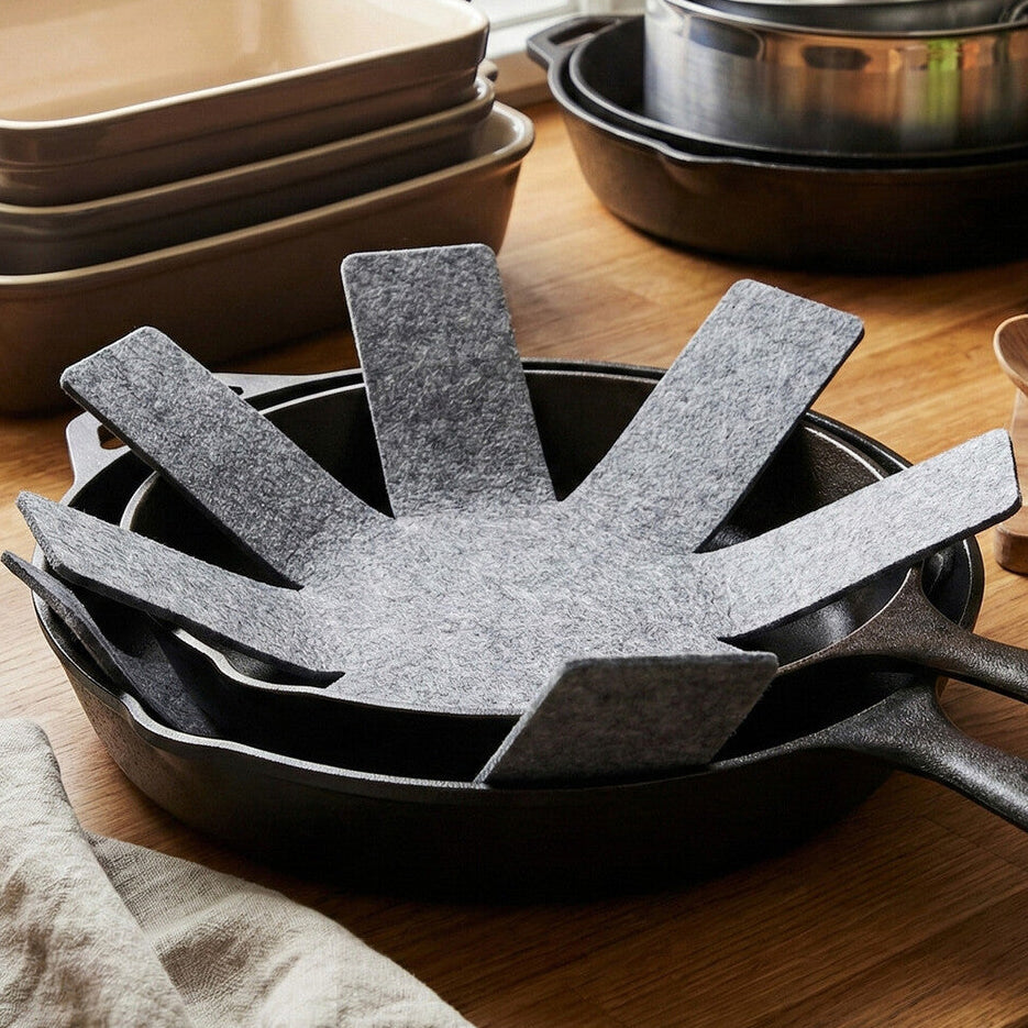 Orsina Pan Protectors – Set of 3 Grey Felt Stacking Pads for Cookware