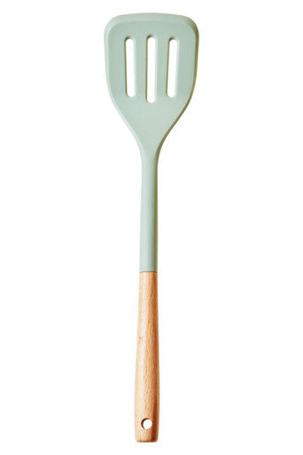 Orsina Nova Sage Green Silicone Slotted Turner with Wood Handle