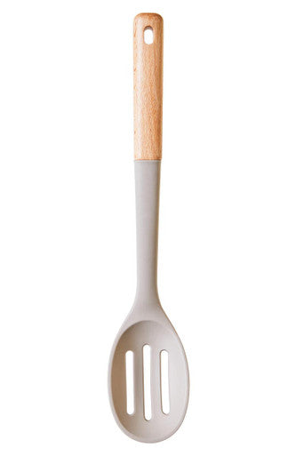 Orsina Nova Slotted Spoon – Stone Grey Silicone with Wooden Handle