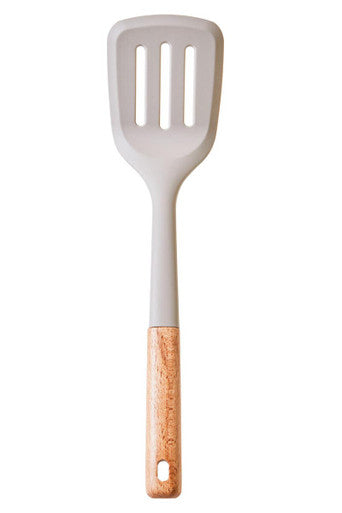 Orsina Nova Slotted Turner – Stone Grey Silicone with Wood Handle