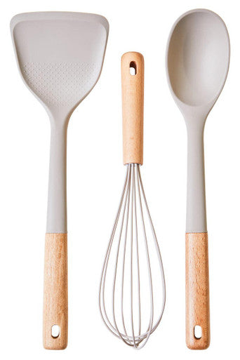 Orsina Nova 3-Piece Silicone Kitchen Tool Set with Wooden Handles