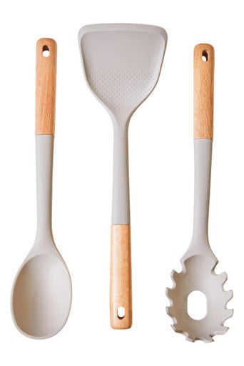 Orsina Nova 3-Piece Kitchen Tool Set – Stone Grey Silicone & Wood