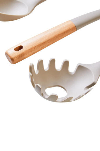 Orsina Nova 3-Piece Kitchen Tool Set – Stone Grey Silicone & Wood