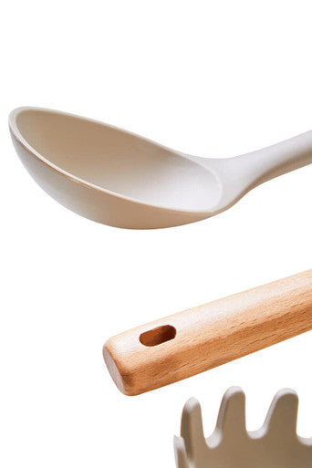 Orsina Nova 3-Piece Kitchen Tool Set – Stone Grey Silicone & Wood