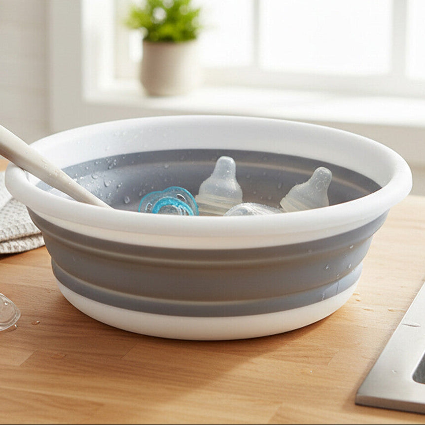 Orsina Averill Collapsible Washing Up Bowl – Grey & White Foldable Basin