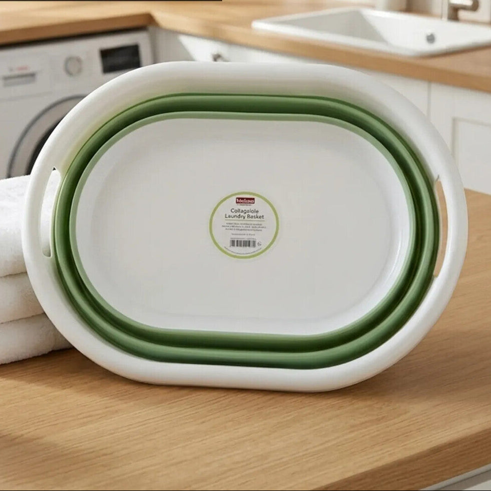 Orsina Collapsible Laundry Basket – Oval Space Saving Hamper, Green