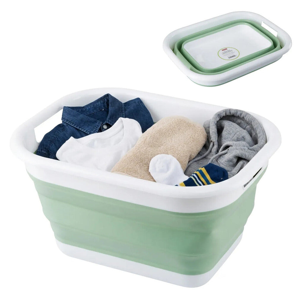 Orsina Collapsible Laundry Basket – Green & White Foldable Hamper