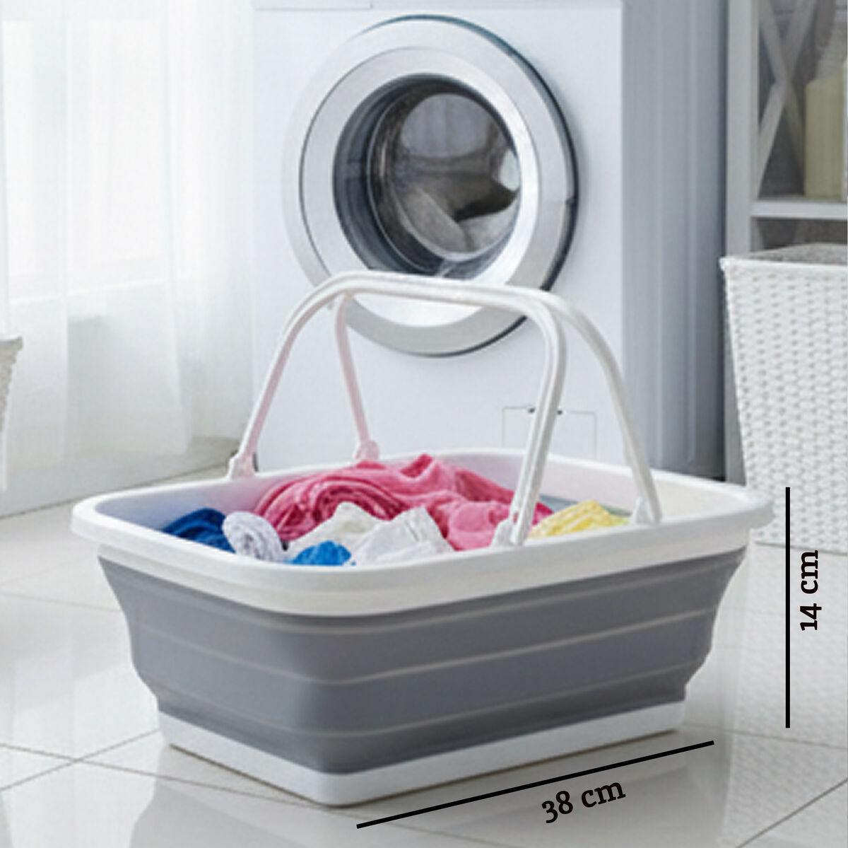 Orsina Averill Collapsible Storage Basket with Handles | Grey & White