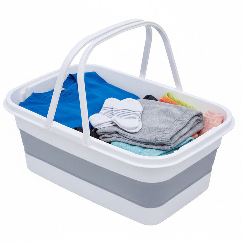 Orsina Averill Collapsible Storage Basket with Handles - White & Grey