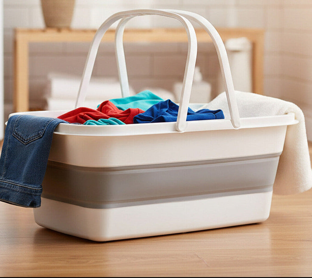 Orsina Averill Collapsible Storage Basket with Handles - White & Grey