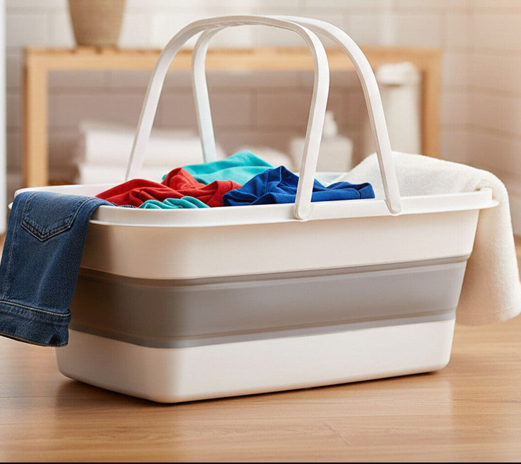 Orsina Averill Collapsible Storage Basket with Handles - White & Grey