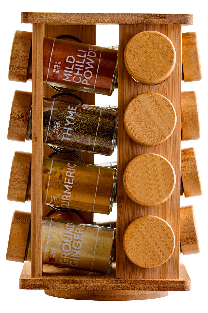 Orsina Puro Bamboo Revolving Spice Rack – 16 Jar Kitchen Organiser
