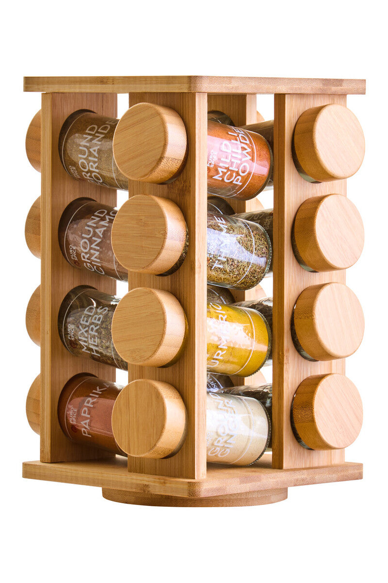 Orsina Puro Bamboo Revolving Spice Rack – 16 Jar Kitchen Organiser