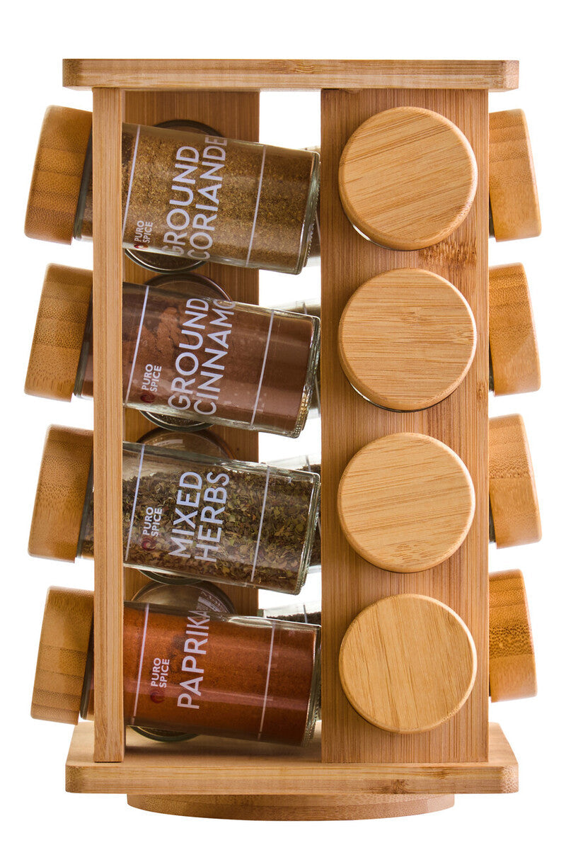 Orsina Puro Bamboo Revolving Spice Rack – 16 Jar Kitchen Organiser