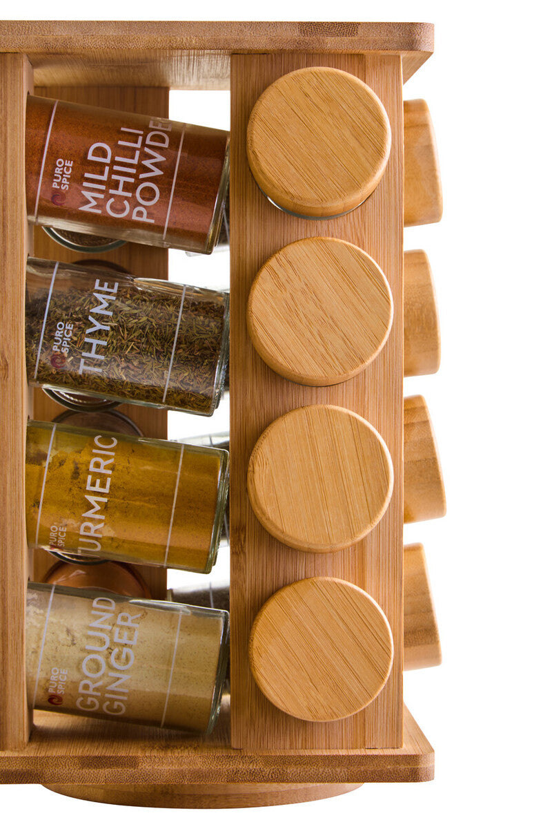 Orsina Puro Bamboo Revolving Spice Rack – 16 Jar Kitchen Organiser