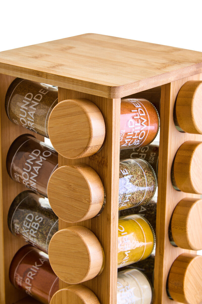 Orsina Puro Bamboo Revolving Spice Rack – 16 Jar Kitchen Organiser