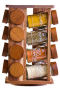 Orsina Puro Acacia Wood Revolving Spice Rack with 16 Glass Jars