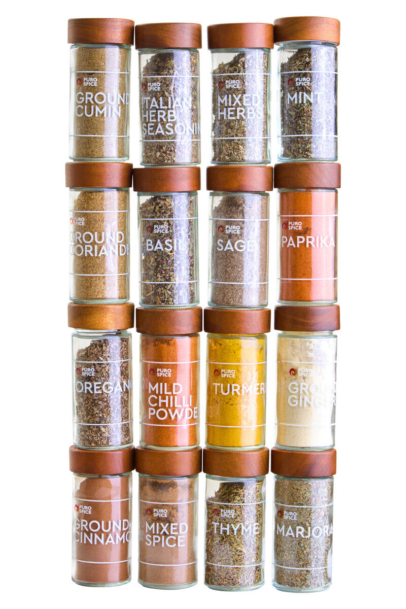 Orsina Puro Acacia Wood Revolving Spice Rack with 16 Glass Jars