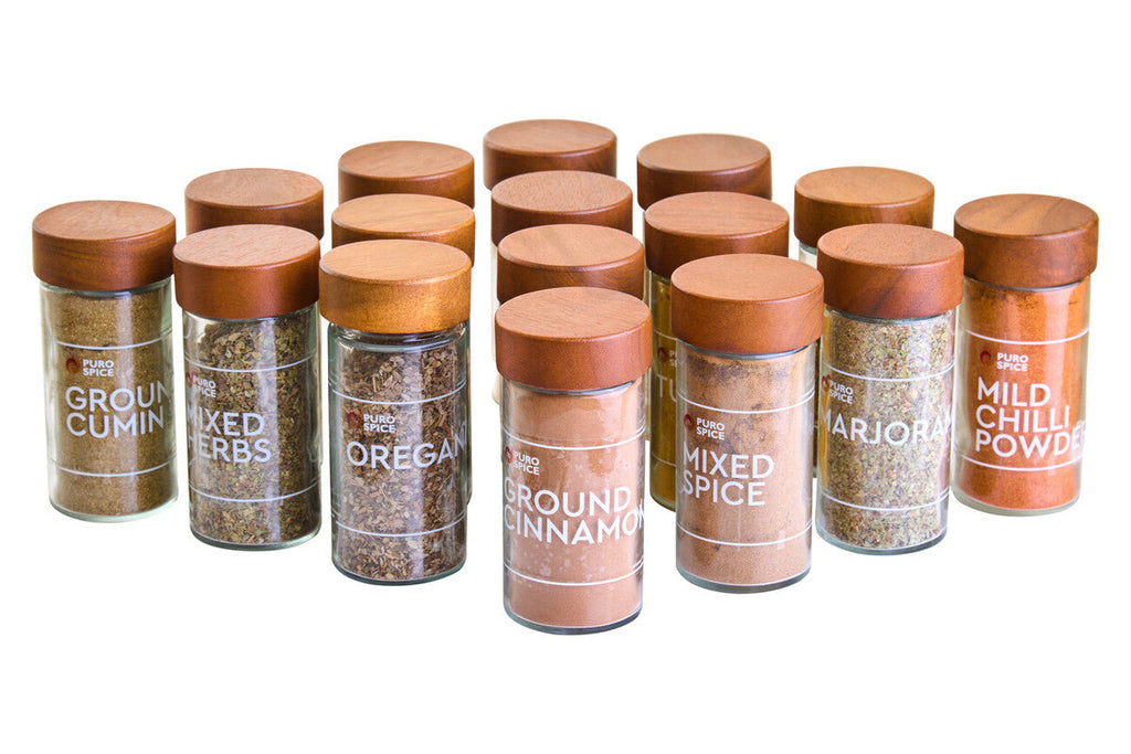 Orsina Puro Acacia Wood Revolving Spice Rack with 16 Glass Jars