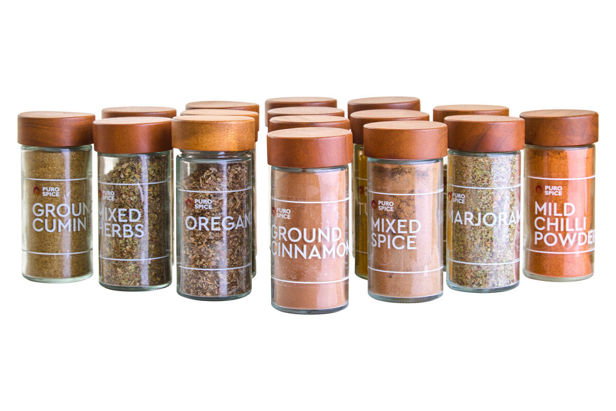 Orsina Puro Acacia Wood Revolving Spice Rack with 16 Glass Jars