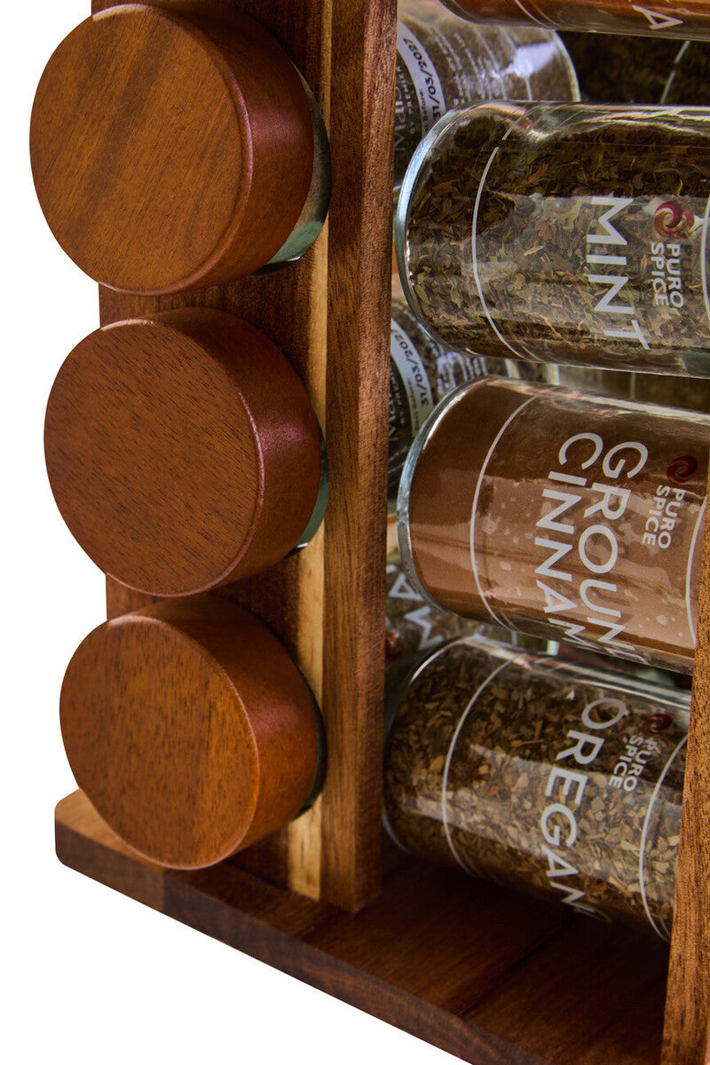 Orsina Puro Acacia Wood Revolving Spice Rack with 16 Glass Jars
