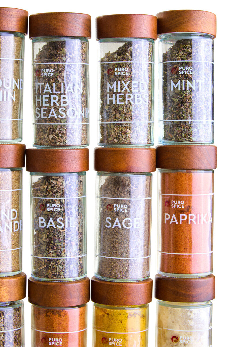 Orsina Puro Acacia Wood Revolving Spice Rack with 16 Glass Jars