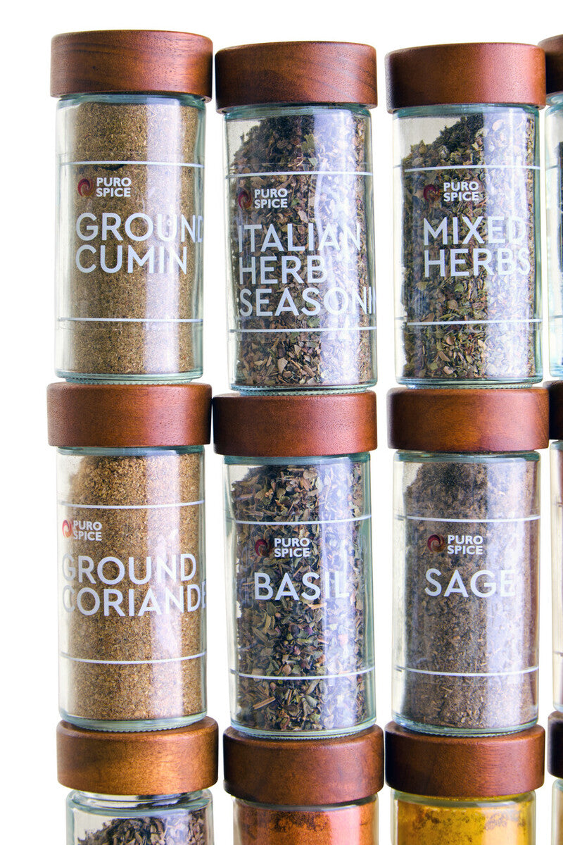 Orsina Puro Acacia Wood Revolving Spice Rack with 16 Glass Jars