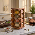 Orsina Puro Acacia Wood Revolving Spice Rack with 16 Glass Jars