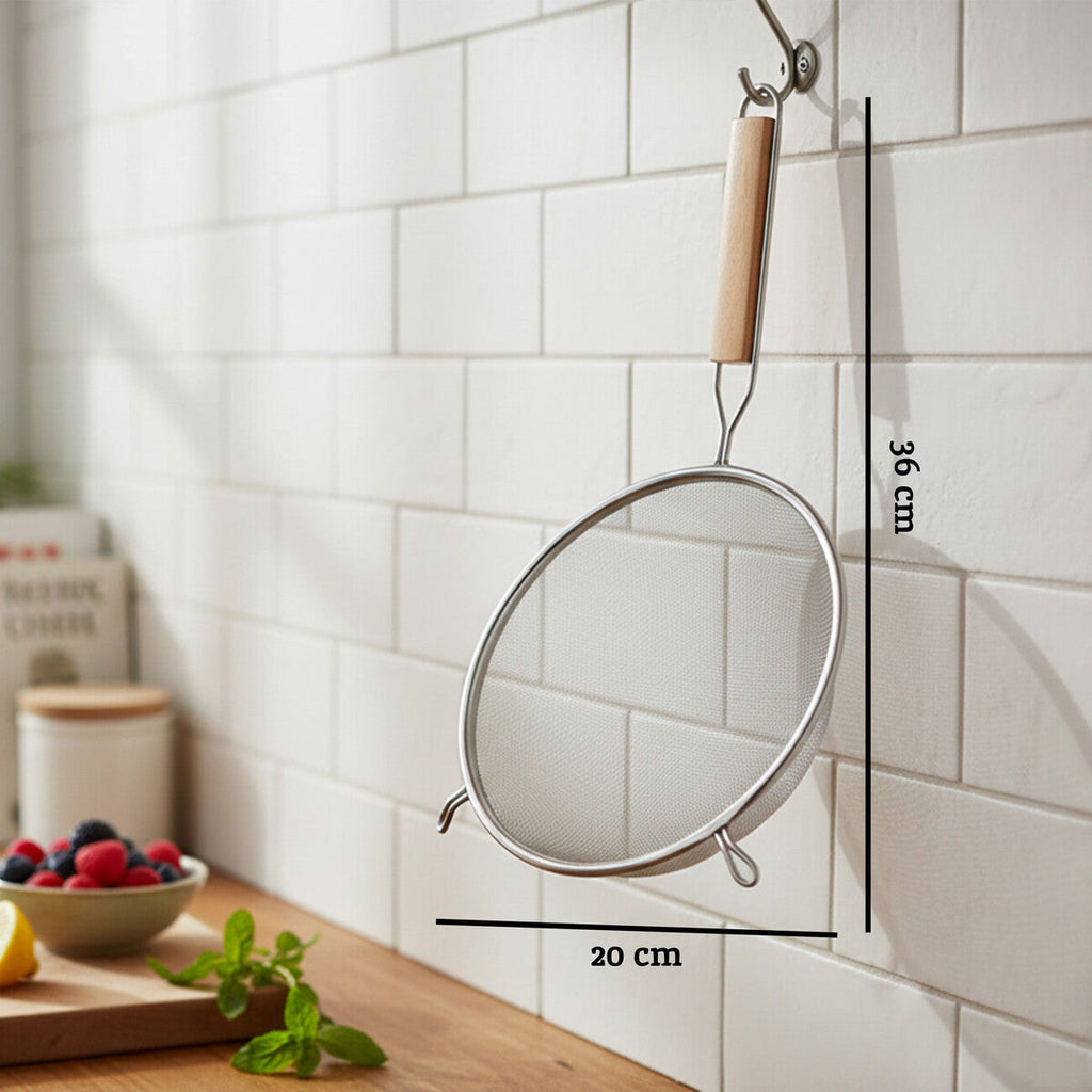 Orsina Zenigo Medium Kitchen Sieve with Wooden Handle for Baking