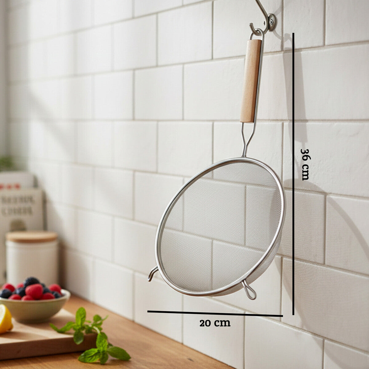 Orsina Zenigo Medium Kitchen Sieve with Wooden Handle for Baking