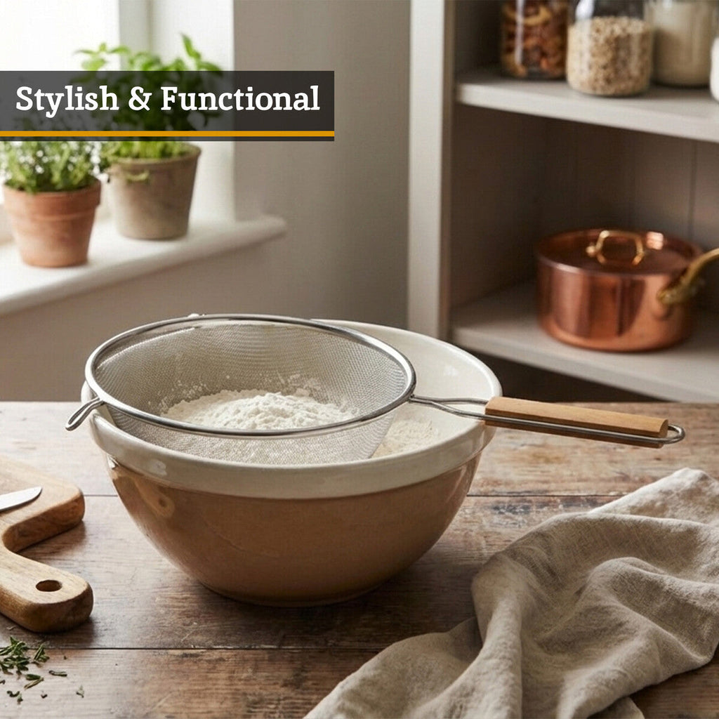 Orsina Zenigo Medium Kitchen Sieve with Wooden Handle for Baking