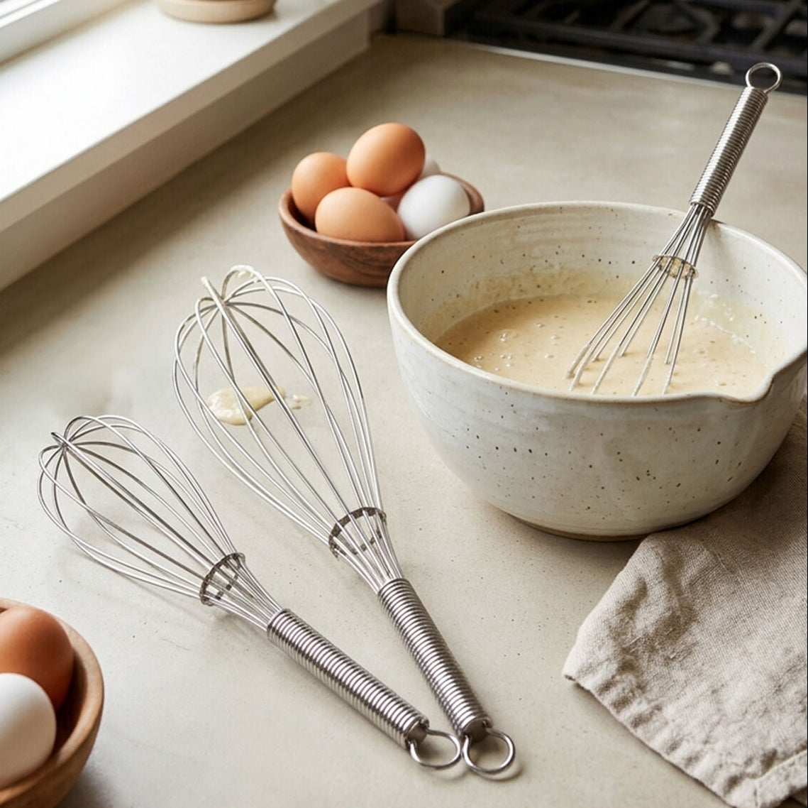 Orsina Karim Chrome Finish Whisks | Set of 3 Stainless Steel Tools
