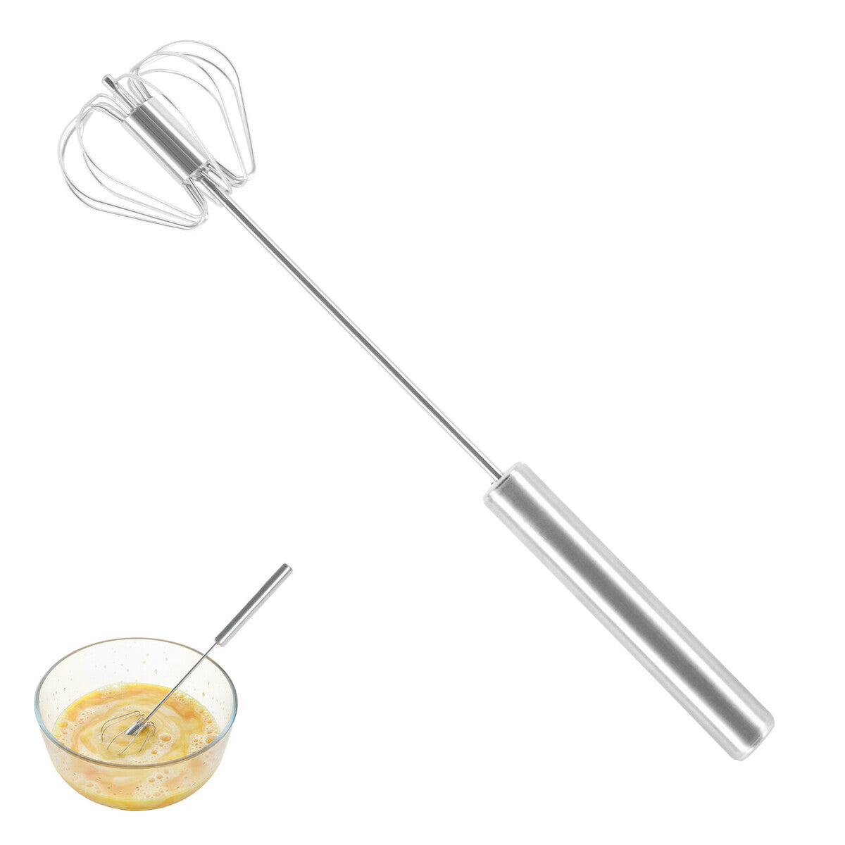 Orsina Press and Spin Stainless Steel Whisk | 26cm Matte Silver Finish