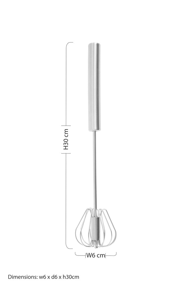 Orsina Press and Spin Stainless Steel Whisk – 30cm Matte Silver Finish