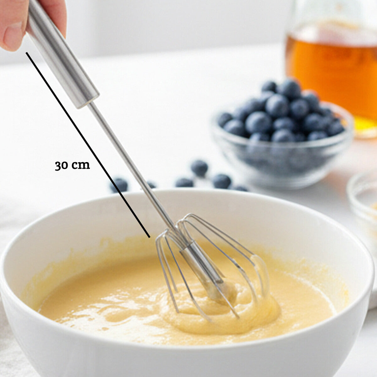 Orsina Press and Spin Stainless Steel Whisk – 30cm Matte Silver Finish