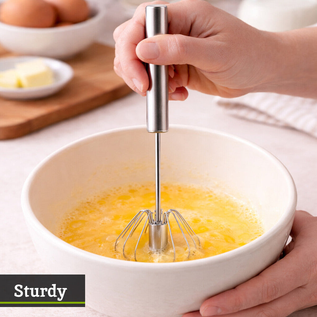 Orsina Press and Spin Stainless Steel Whisk – 30cm Matte Silver Finish