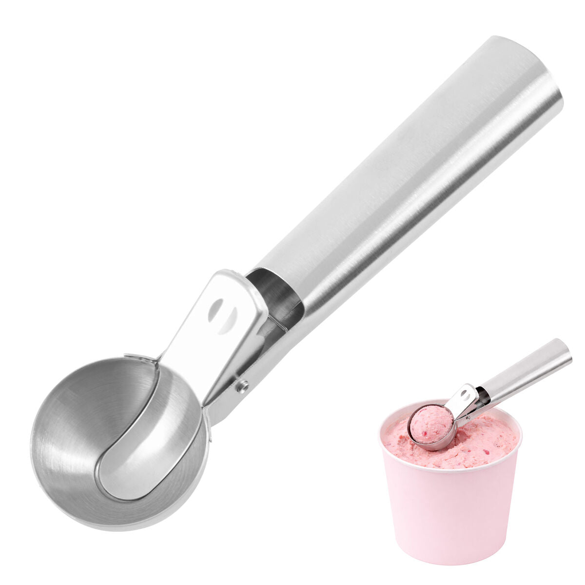 Orsina Stainless Steel Ice Cream Scoop with Release Lever – Matte Silver