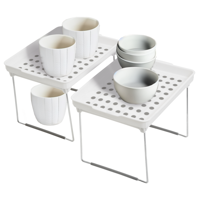 Orsina Foldable Cabinet Organisers – Set of 2 Non-Slip Kitchen Racks