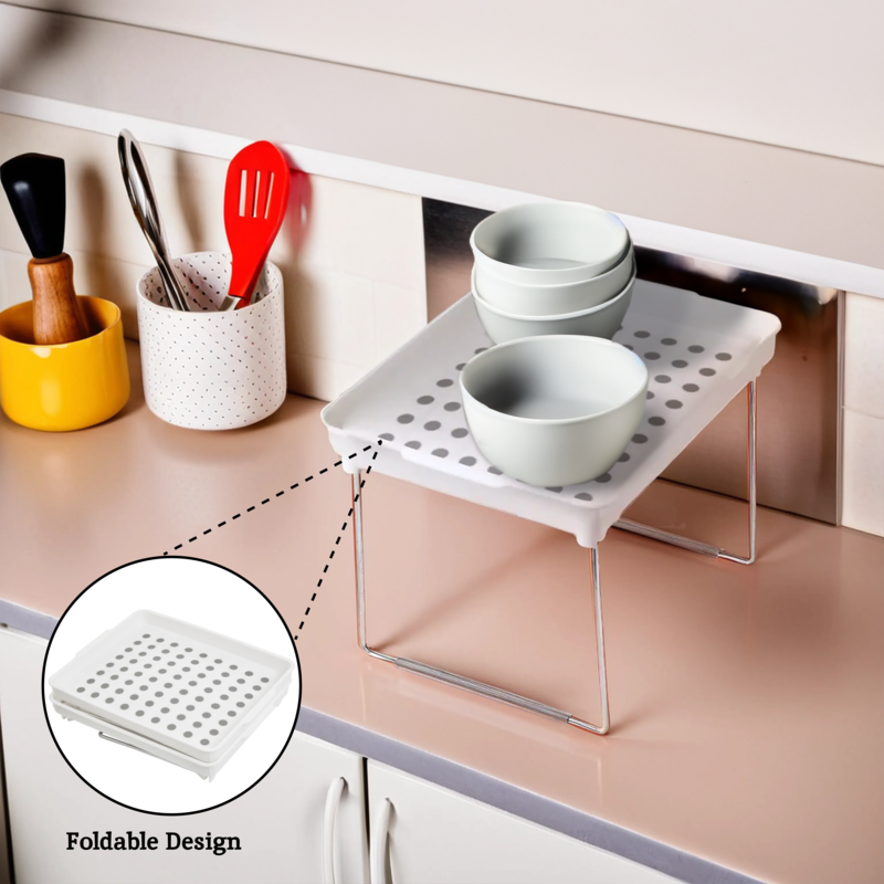 Orsina Foldable Cabinet Organisers – Set of 2 Non-Slip Kitchen Racks